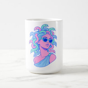 Retro‑Pop Medusa Illustration – Pastel Sunglasses Coffee Mug