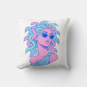 Retro‑Pop Medusa Illustration – Pastel Sunglasses Cushion