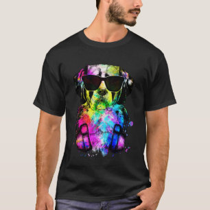 Retro Pop Saint Bernard Dog Portrait with Headphon T-Shirt