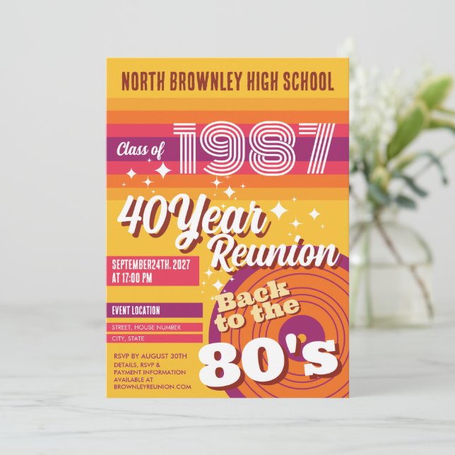 Retro pop school class reunion invitation (Standing Front)