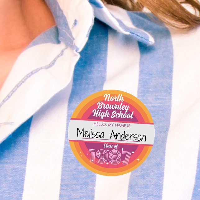Retro pop school class reunion name tag (Retro pop class reunion sticker badge)