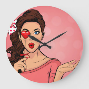 Retro Popart Lady Large Clock