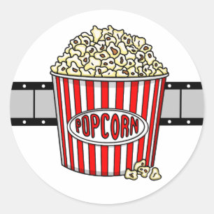Retro Popcorn and Movie Filmstrip Classic Round Sticker