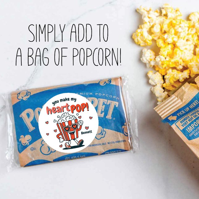 Retro Popcorn Valentine Sticker (A cute, easy way to say “You make my heart pop!” Perfect for classroom Valentine's.)