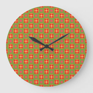 Retro Poppies and Polka Dots Round Wall Clock