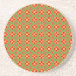 Retro Poppies and Polka Dots Sandstone Coaster