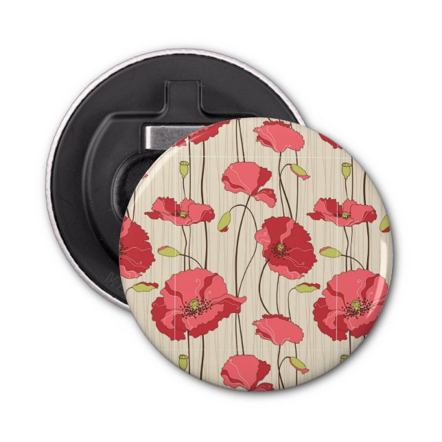 Retro Poppies Pattern Bottle Opener (Front)