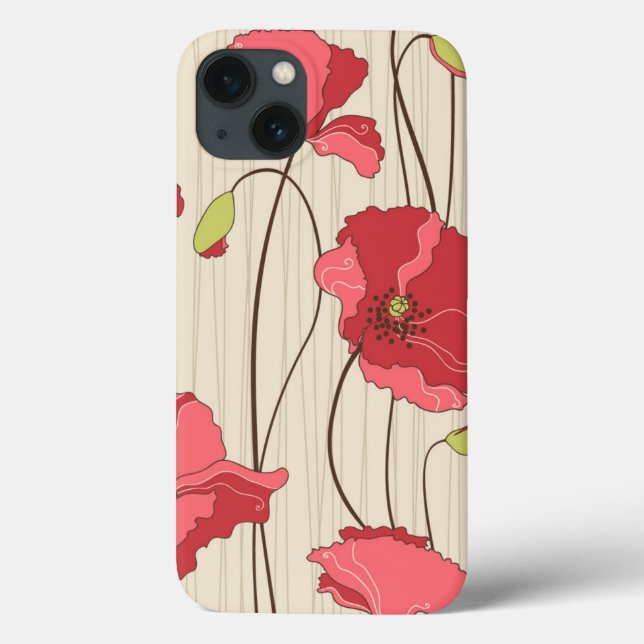 Retro Poppies Pattern Case-Mate iPhone Case (Back)