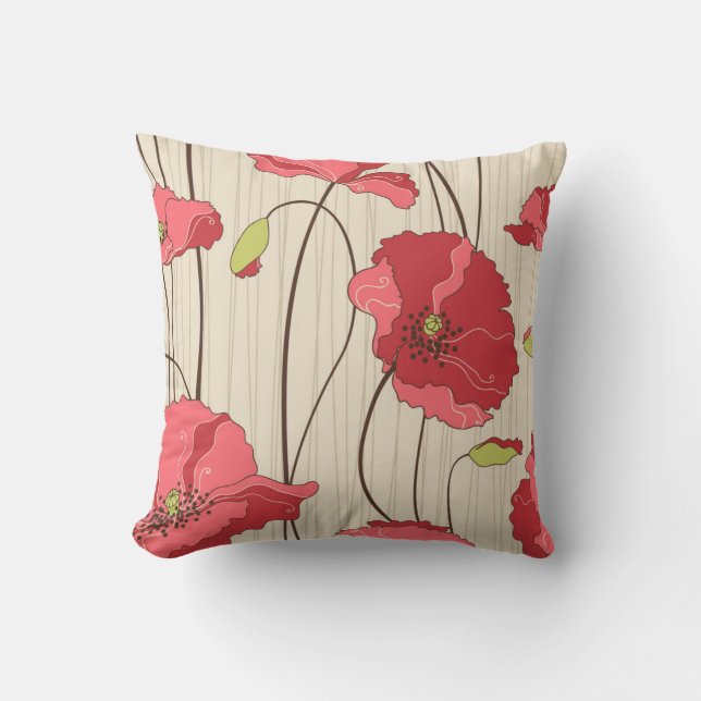 Retro Poppies Pattern Cushion (Front)