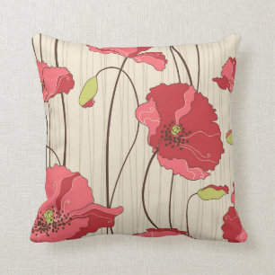 Retro Poppies Pattern Cushion