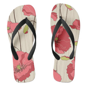 Retro Poppies Pattern Flip Flops
