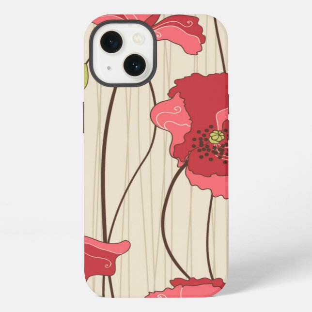 Retro Poppies Pattern iPhone Case (Back)