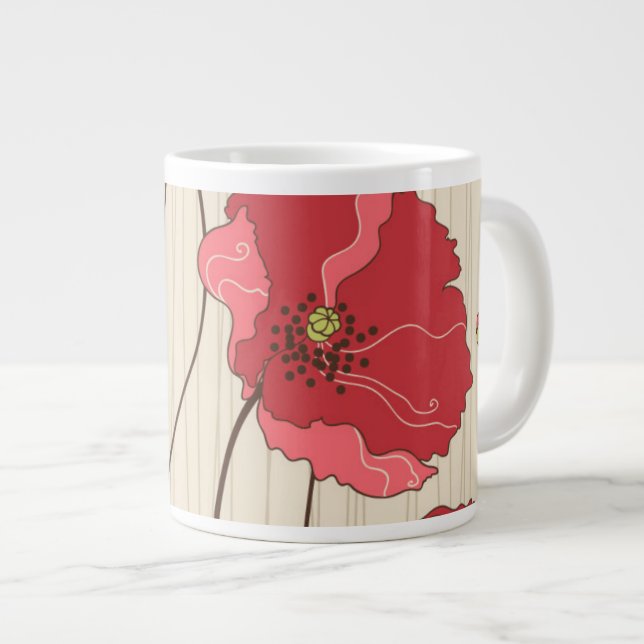 Retro Poppies Pattern Large Coffee Mug (Front Right)