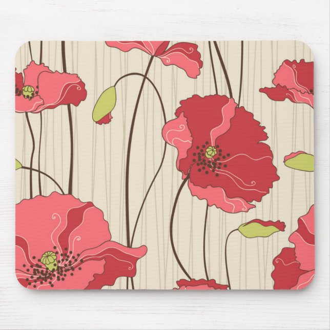 Retro Poppies Pattern Mouse Mat (Front)