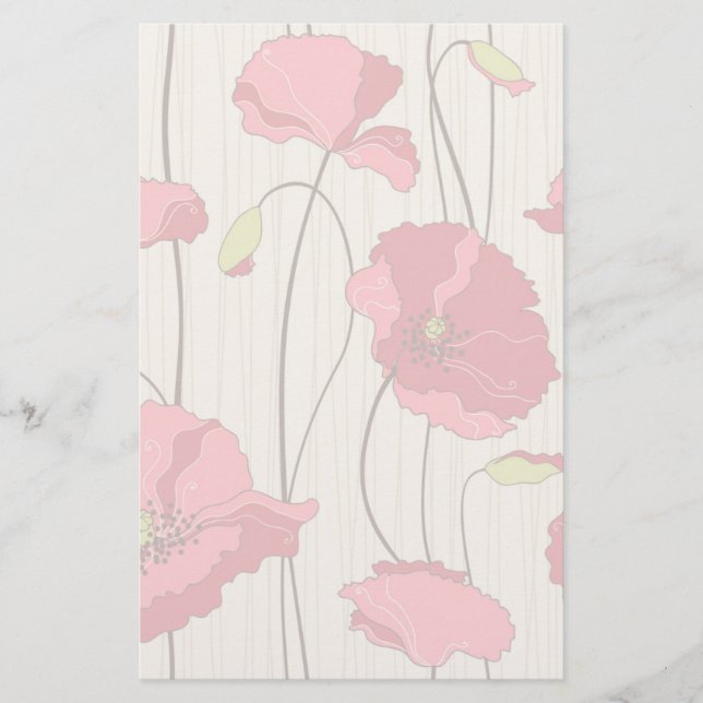 Retro Poppies Pattern Stationery (Front)