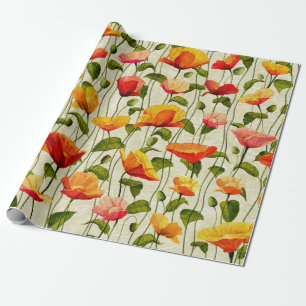 Retro Poppies Wrapping Paper
