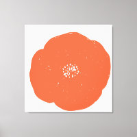 Retro Poppy Floral Art in Vintage Orange and White