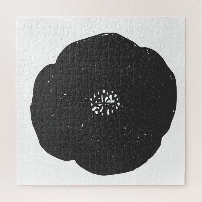 Retro Poppy Floral Art Pattern in Black and White Jigsaw Puzzle (Vertical)