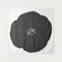 Retro Poppy Floral Art Pattern in Black and White