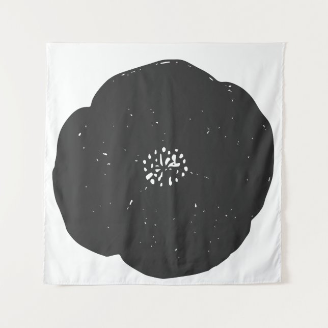 Retro Poppy Floral Art Pattern in Black and White Tapestry (Front)
