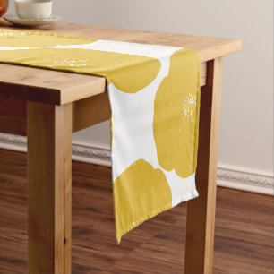 Retro Poppy Floral Art Pattern in Yellow and White Short Table Runner