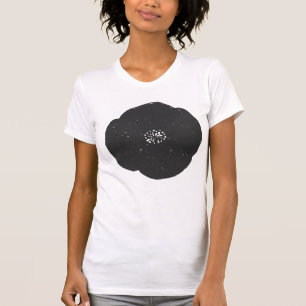 Retro Poppy Floral Flower in Black Vintage Casual T-Shirt