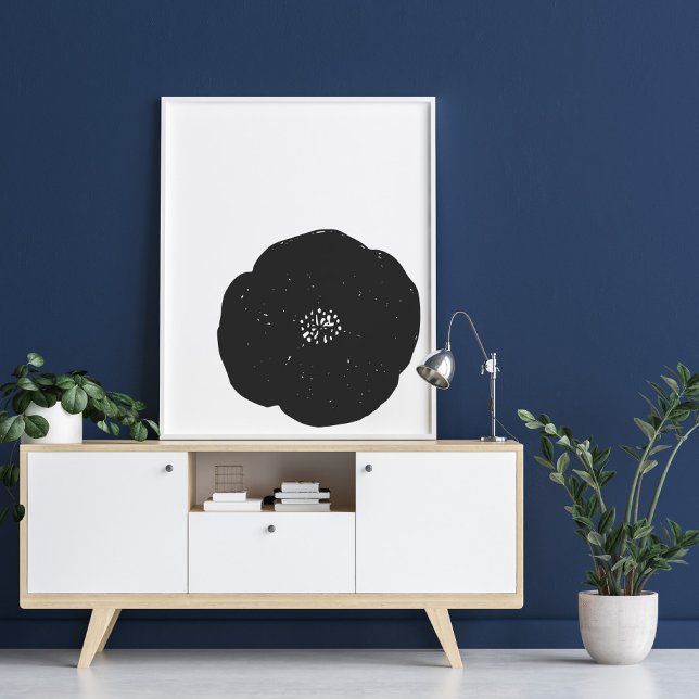 Retro Poppy Vintage Floral Art in Black and White Poster (Creator Uploaded)