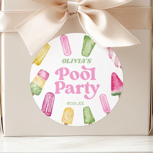 Retro Popsicle Birthday Pool Party Classic Round Sticker