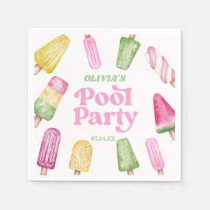Retro Popsicle Birthday Pool Party Napkin