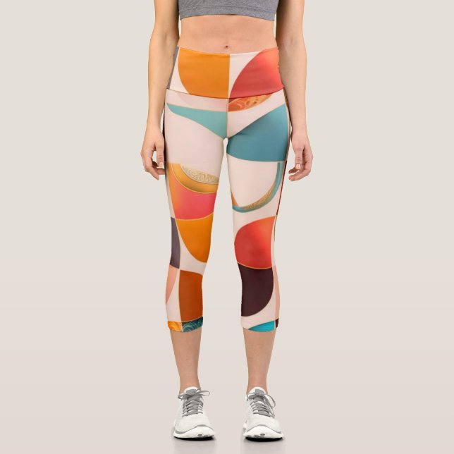 Retro Popular Abstract Squares Collection Capri Leggings (Front)