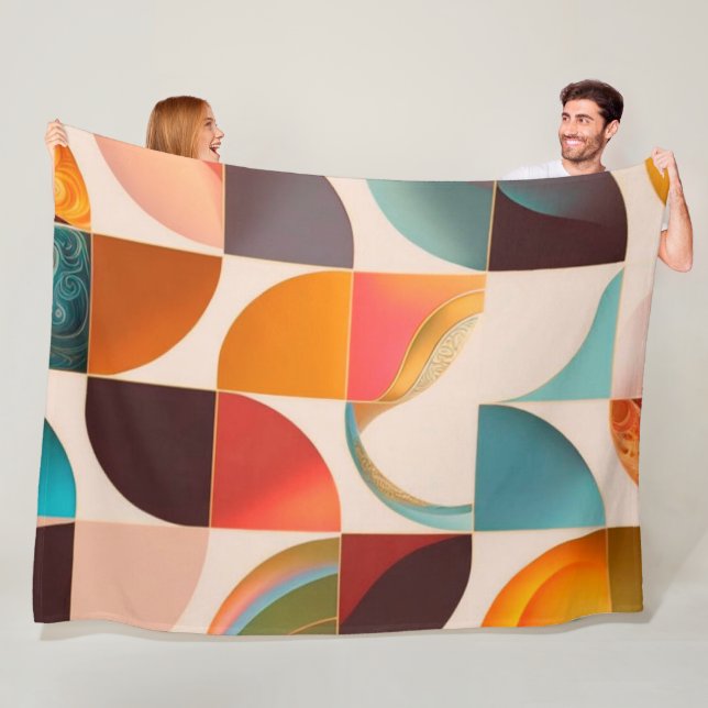 Retro Popular Abstract Squares Collection Fleece Blanket (In Situ)