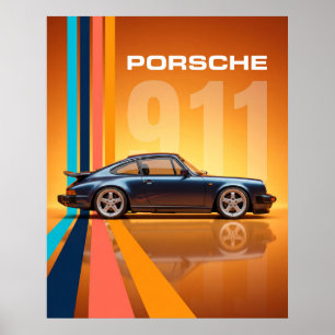Retro Porsche 911  Colorful Stripes Poster