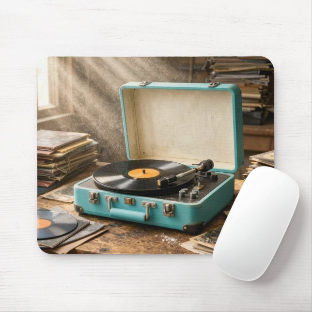 Retro Portable Record Player Mouse Mat (With Mouse)