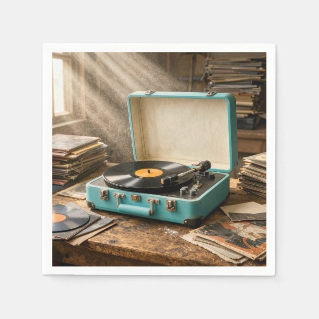 Retro Portable Record Player Napkin (Front)