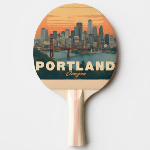Retro Portland Oregon Skyline Vintage Travel Ping Pong Paddle
