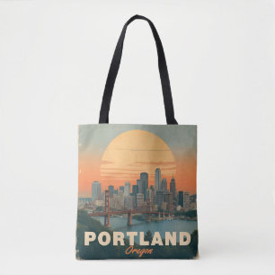 Retro Portland Oregon Skyline Vintage Travel  Tote Bag