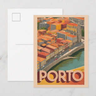 Retro Porto City portugal travel skyline gifts Postcard