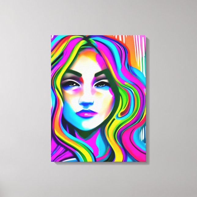 Retro Portrait of a Woman with Rainbow Hair Canvas Print (Front)