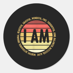 Retro Positive Affirmations Mental Health Awarenes Classic Round Sticker