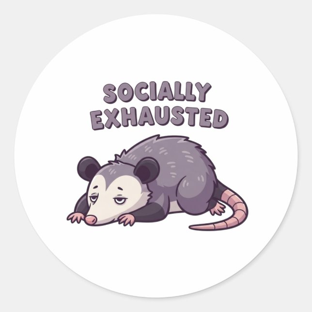 Retro Possum Socially Exhausted Vinyl Sticker (Front)