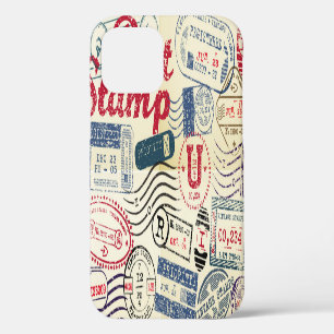 Retro post stamps, vintage collection. iPhone 12 case