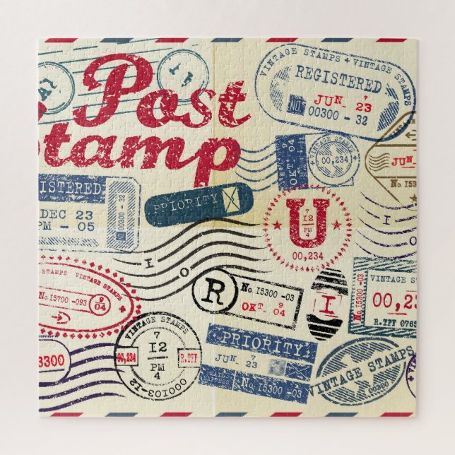 Retro post stamps, vintage collection. jigsaw puzzle (Vertical)