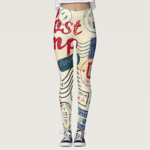 Retro post stamps, vintage collection. leggings