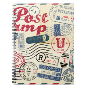 Retro post stamps, vintage collection. notebook