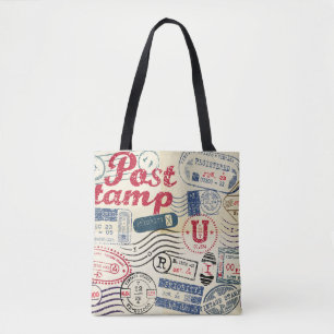Retro post stamps, vintage collection. tote bag