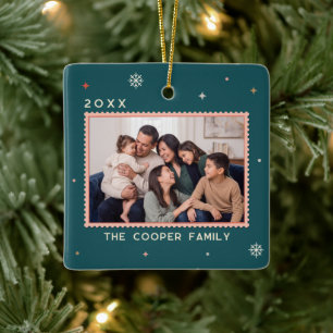 Retro Postage Stamp Merry Christmas Collage Ceramic Ornament