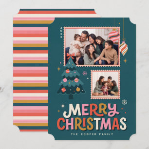 Retro Postage Stamp Merry Christmas Collage Holiday Card