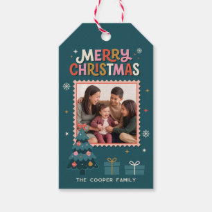 Retro Postage Stamp Merry Christmas Photo Gift Tags