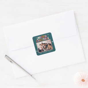 Retro Postage Stamp Merry Christmas Square Sticker