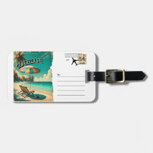 Retro Postcard Guadeloupe Exotic Beach Luggage Tag